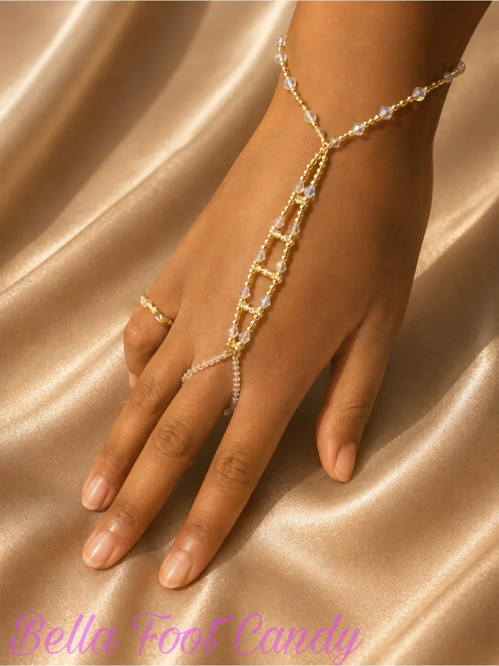 Gold & Clear Beaded Hand Chain